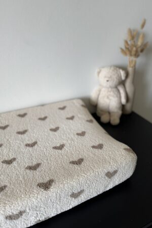 Aankleedkussenhoes | Hartjes off white Teddy