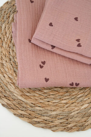 Hydrofiele doek | Hartjes oud roze